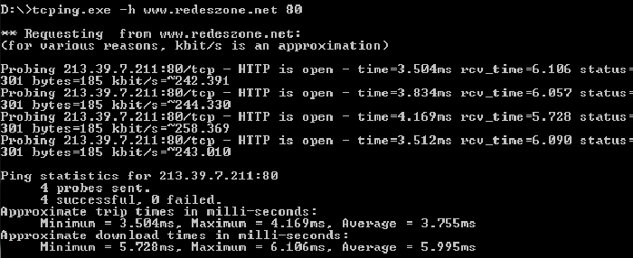 TCping against www.redeszone.net