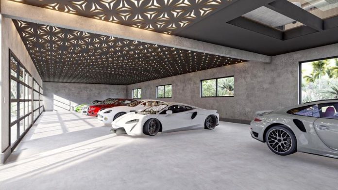 What are the key elements of a stylish modern garage?